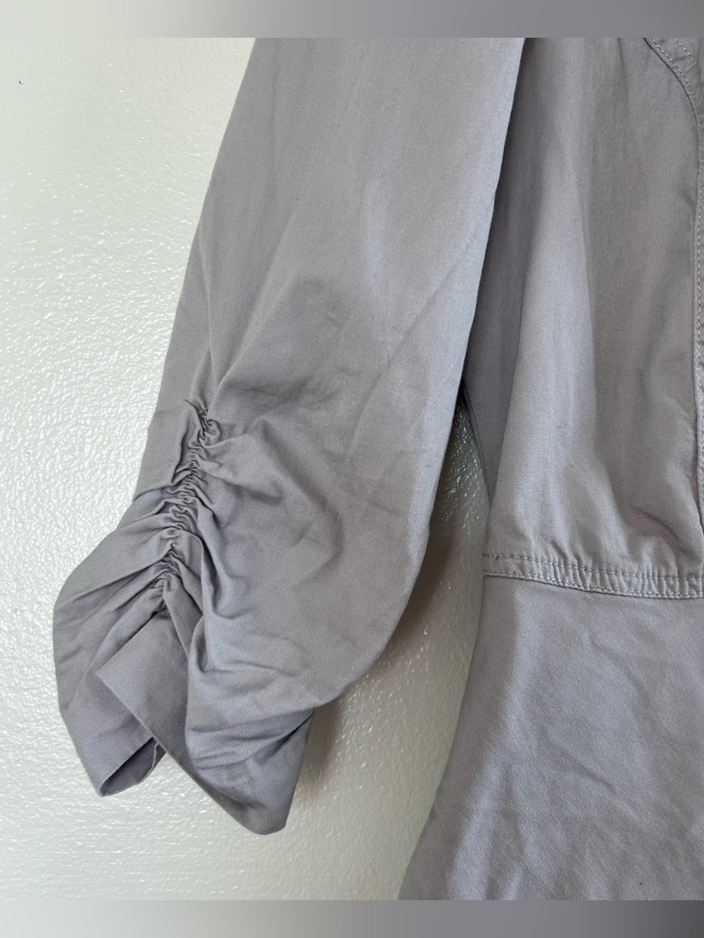 NWOT Small Buckle Stoosh Gray Blazer 100% Cotton Vintage 90s Y2K Ruffle Ruched - Picture 2 of 7